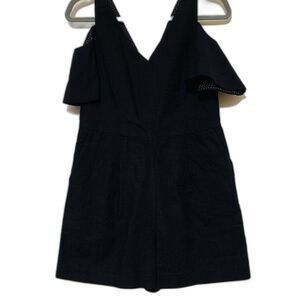 Anthropologie Elevenses black cold shoulder romper deep V neck size 0 bohemian